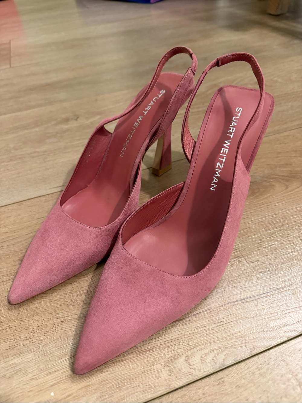 NWT Stuart Weitzman Rose Pink Suede Pointed Slingback Heel Pumps Size 8.5